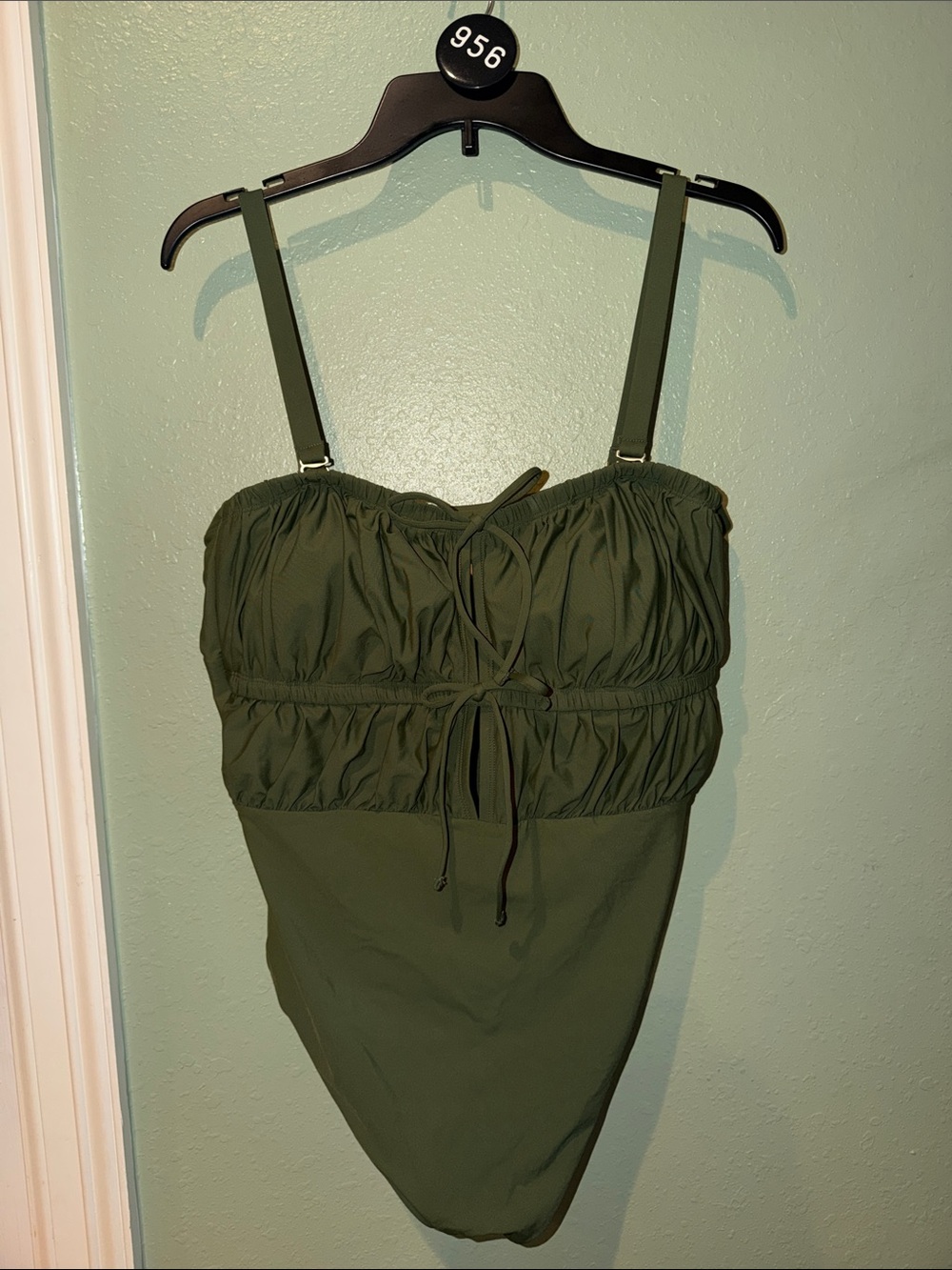 Olive Green Women’s One-Piece Swimsuit with Adjustable Straps